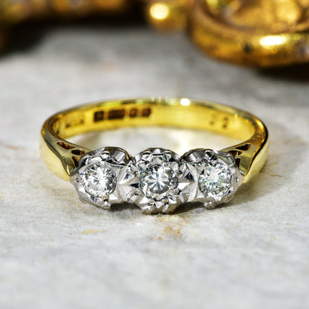 The Vintage 1979 Illusion Set Brilliant Cut Trio of Diamonds Ring - Antique Jewellers