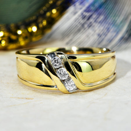 The Vintage Brilliant Cut Three Diamond Broad Ring - Antique Jewellers