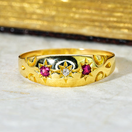 The Antique Victorian Celestial Ruby & Diamond Ring - Antique Jewellers