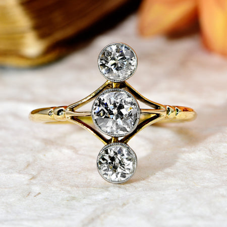 The Antique Art Deco Old European Cut Diamond Trio Ring - Antique Jewellers