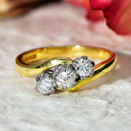 The Vintage Brilliant Cut Three Diamond Twist Gallery Ring - Antique Jewellers
