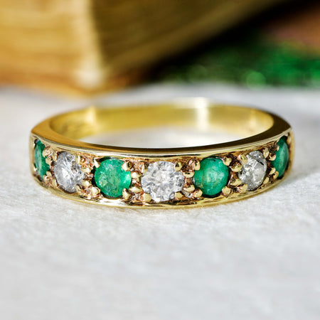 The Vintage 1991 Emerald and Diamond Half Hoop Ring - Antique Jewellers