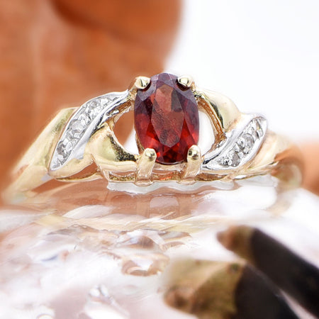 The Six Diamond and High Set Garnet Gold Ring - Antique Jewellers