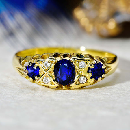 The Antique 1923 18ct Gold Synthetic Sapphire Ring - Antique Jewellers