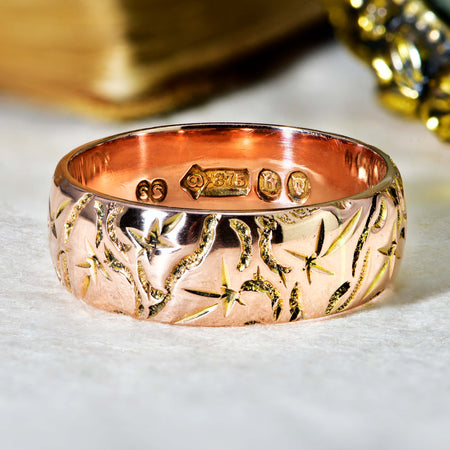 The Antique 1917 Embossed Rose Gold Wedding Ring - Antique Jewellers