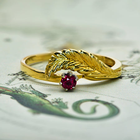 The Vintage 1976 Ruby Feather Ring - Antique Jewellers