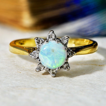 The Vintage Opal and Diamond Sunburst Ring - Antique Jewellers