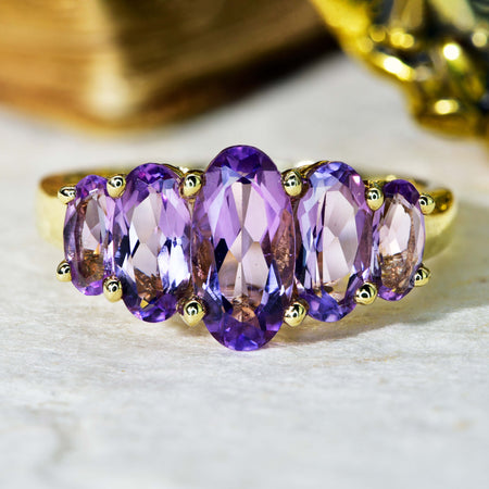The Contemporary Amethyst Five Stone Ring - Antique Jewellers