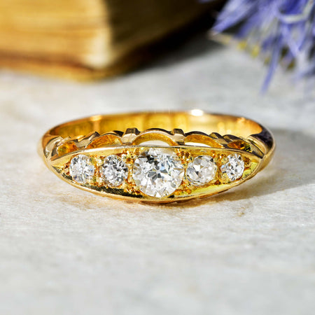 The Antique Victorian 1898 Five Old Cut Diamond Classical Ring - Antique Jewellers