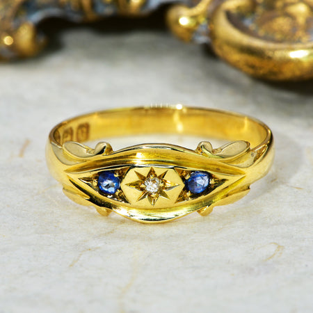 The Antique 1902 Old Cut Diamond and Sapphire Star Ring - Antique Jewellers