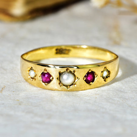 The Vintage 18ct Imitation Pearl and Coloured Gemstone Ring - Antique Jewellers