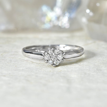 The Deep Set Seven Diamond White Gold Cluster Ring - Antique Jewellers