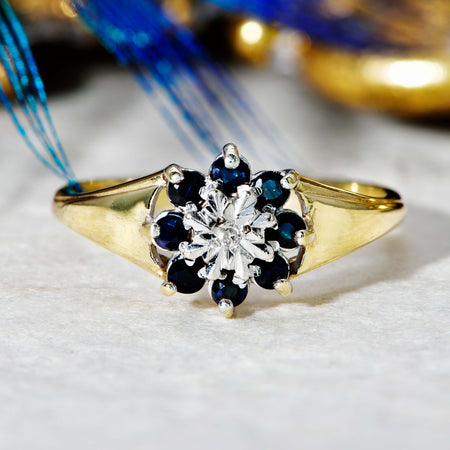 The Vintage Sapphire and Diamond Flower Ring - Antique Jewellers