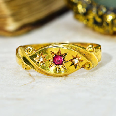The Antique 1911 Ruby and Diamond Celestial Ring - Antique Jewellers