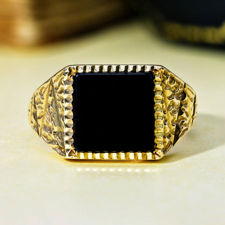 The Vintage 1977 Black Onyx Signet Bold Ring - Antique Jewellers