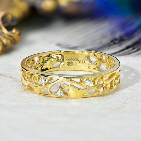 The Contemporary Single Cut Diamond Intricate Lattice Wedding Ring - Antique Jewellers