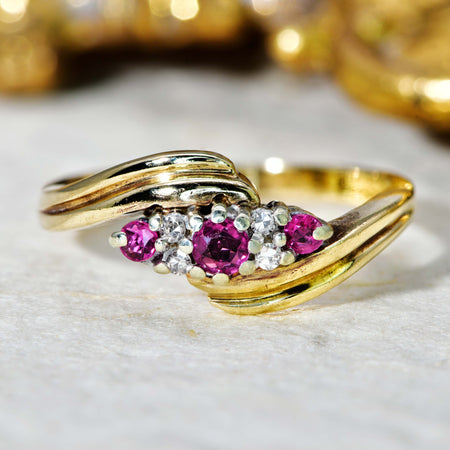 The Vintage 1991 Ruby and Diamond Twist Ring - Antique Jewellers