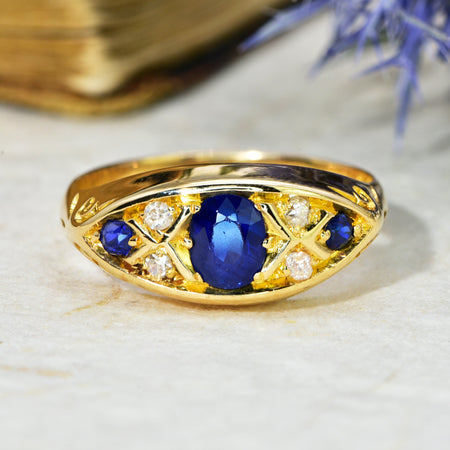 The Antique 1908 Sapphire and Diamond Boat Ring - Antique Jewellers
