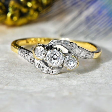 The Vintage Three Single Cut Diamond Crossover Ring - Antique Jewellers