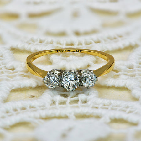 The Antique Old Mine Cut Three Diamond Ring - Antique Jewellers