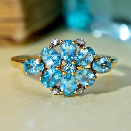 The Contemporary Apatite and Diamond Chip Flowerhead Ring - Antique Jewellers