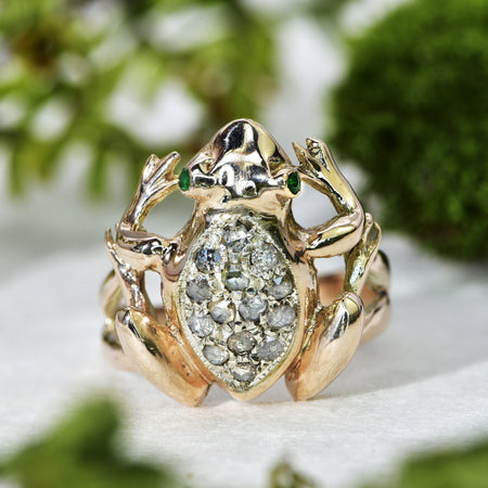 The Vintage Emerald and Diamond Happy Green Frog Ring - Antique Jewellers
