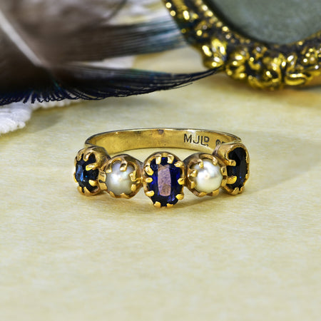 The Vintage 1963 Sapphire and Pearl Gold Ring - Antique Jewellers