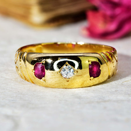 The Antique 1893 Victorian Diamond and Red Stone Ring - Antique Jewellers