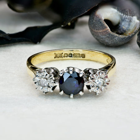 The Vintage 1978 Sapphire and Single Cut Diamond Ring - Antique Jewellers