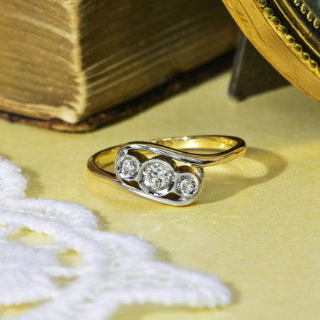 The Vintage Three Brilliant Cut and Eight Cut Diamond Ring - Antique Jewellers