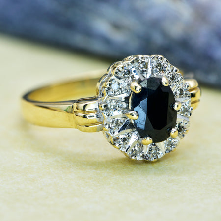 The Vintage 9ct Royal Sapphire and Diamond Ring - Antique Jewellers