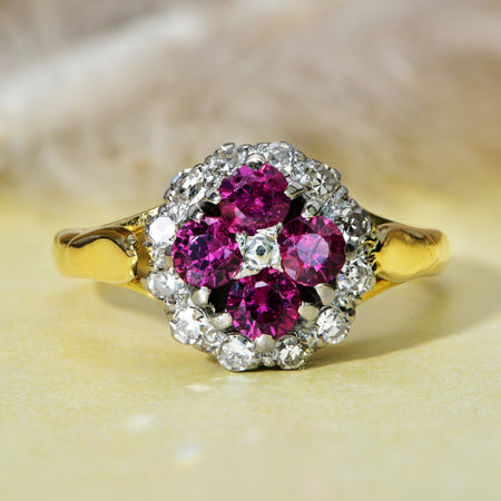 The Vintage 1990 Ruby and Eight Cut Diamond Cluster Ring - Antique Jewellers