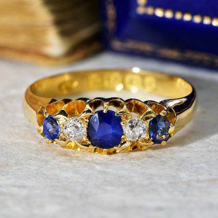 The Antique Victorian 1898 Sapphire and Diamond Classic Ring - Antique Jewellers