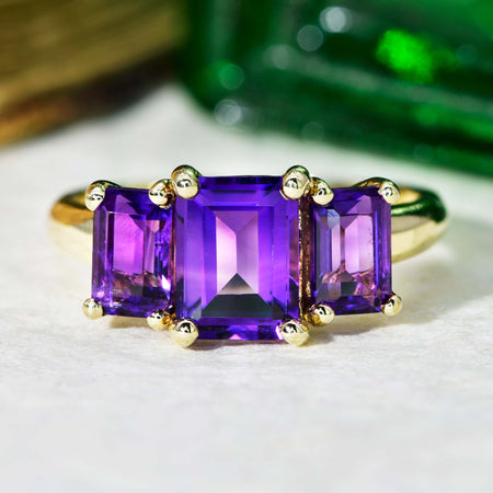 The Contemporary Amethyst Three Stone Ring - Antique Jewellers