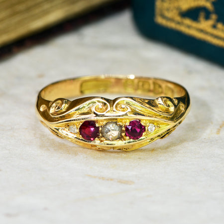 The Antique 1909 Ruby and Diamond Chip Ornate Ring - Antique Jewellers