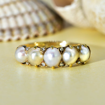 The Vintage Five Split Pearl with Diamonds Ring - Antique Jewellers