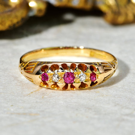 The Early 20th Century Ruby & Old European Cut Diamond Ring - Antique Jewellers