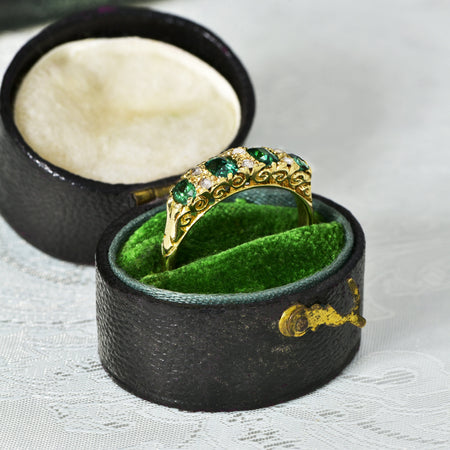 The Antique 1913 Emerald and Diamond Ornate Ring - Antique Jewellers