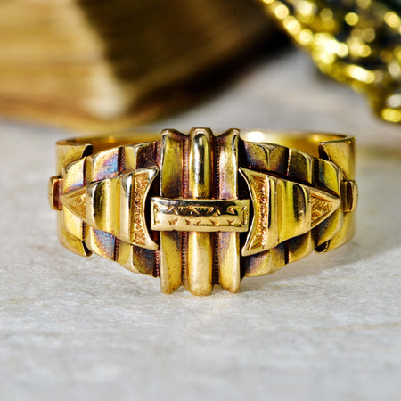 The Antique 1884 18ct Gold Geometric Crimped Ring - Antique Jewellers