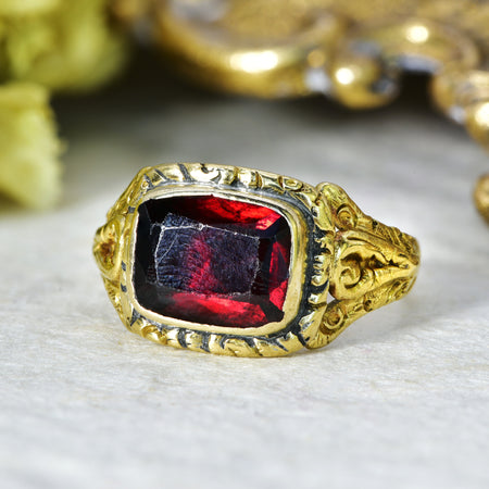 The Antique Georgian 1824 Rectangular Garnet Ring - Antique Jewellers