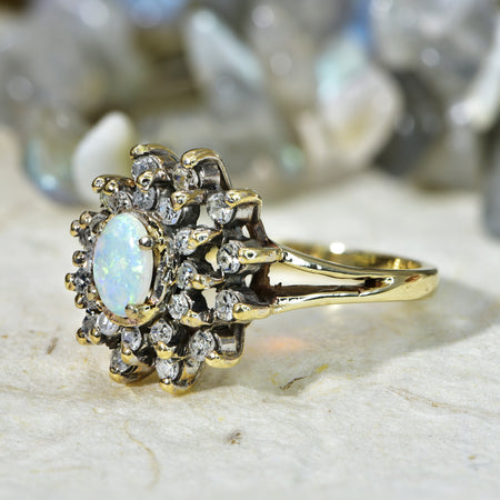 The Vintage 1989 Opal and Single Cut Diamond Ring - Antique Jewellers