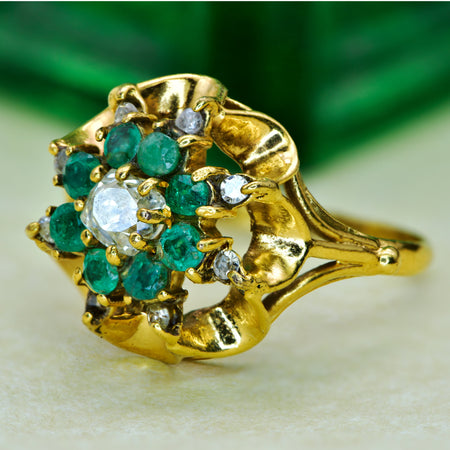 The Fancy Vintage Emerald and Diamond Ring - Antique Jewellers
