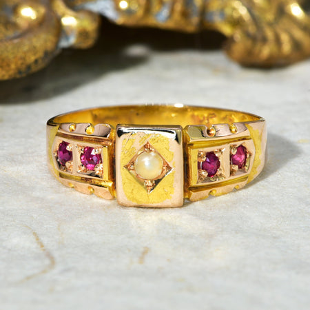 The Antique Victorian 1892 Pearl and Ruby Ring - Antique Jewellers