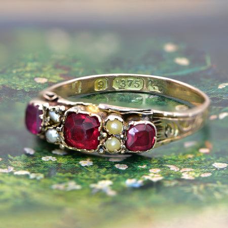 The Antique Victorian Split Pearl, Garnet & Paste Ring - Antique Jewellers