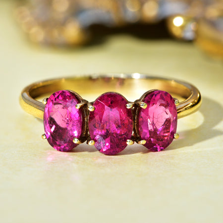 The Contemporary Three Stone Cruzeiro Rubellite Ring - Antique Jewellers