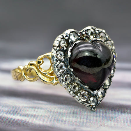 The Late Victorian Gothic Garnet Heart Ring - Antique Jewellers