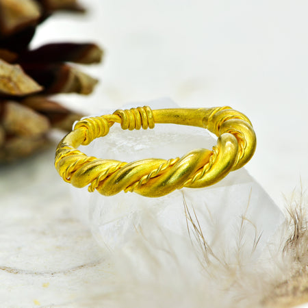 The Ancient Viking Twisted Wirework Beaded Gold Ring - Antique Jewellers