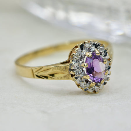 The Vintage 1964 Amethyst and Single Cut Diamond Ring - Antique Jewellers
