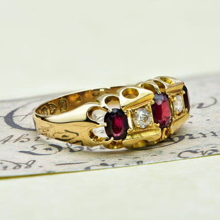 The Antique 1915 Garnet and Old Mine Cut Diamond Ring - Antique Jewellers