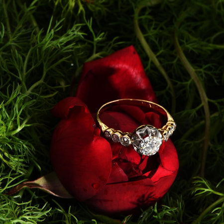 Claw Set Transition Cut Diamond Engagement Ring, Vintage, 0.55ct, N - Antique Jewellers
